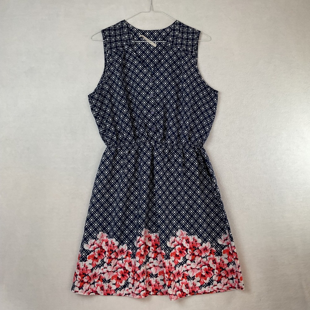 Hawthorn Dress XL Navy Geometric Floral Border Print Sleeveless Elastic Waist